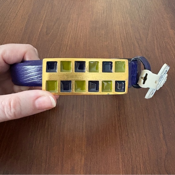 Vintage Purple Belt with Gold Geometric Buckle XL - Picture 1 of 5